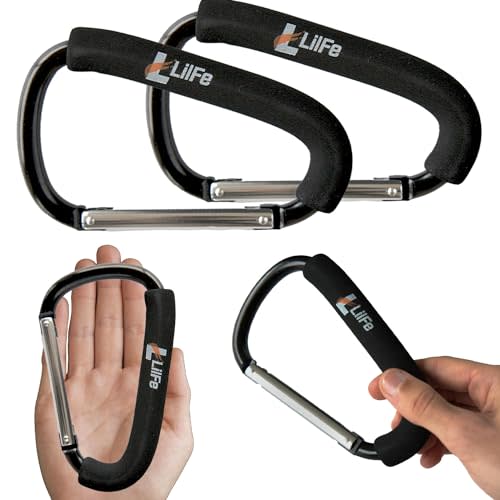 2 Pcs Baby Stroller Hooks for Hanging, Multipurpose Stroller Straps with Durable Stylish Stroller Clips for Diaper Bags, Perfect Mummy Hook for Stroller, Walker and Shopping Black
