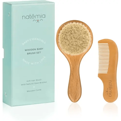 Natemia Wooden Baby Hair Brush and Comb Set for Newborns and Toddlers - Ideal for Cradle Cap