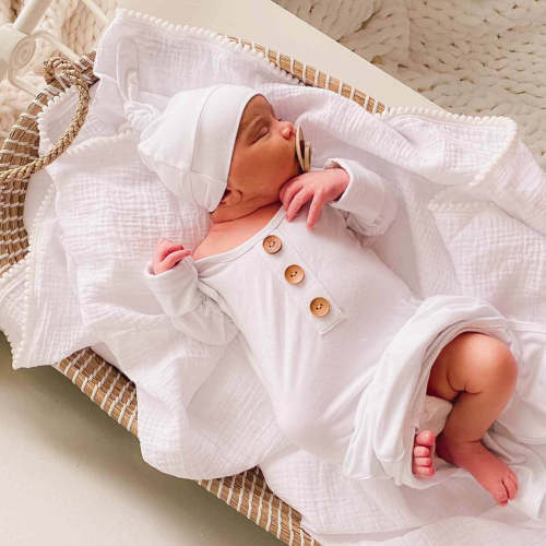 Solid White Bamboo Baby Knot Gown & Hat