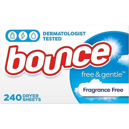 Bounce Free & Gentle Dryer Sheets, 240 Sheets, Unscented Fabric Softener Sheets, Hypoallergenic and Dermatologist Tested