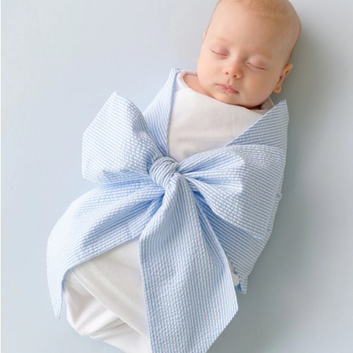 Bow Swaddle ® - Blue Seersucker