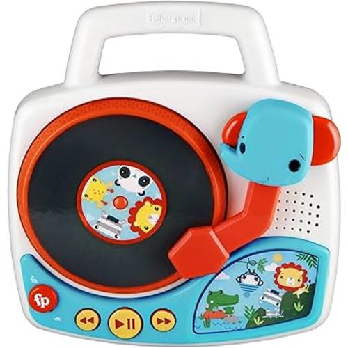 eKids Fisher Price Toy Turntable for Toddlers with Built-in Nursery Rhymes and Sound Effects for Fans of Fisher Price Toys
