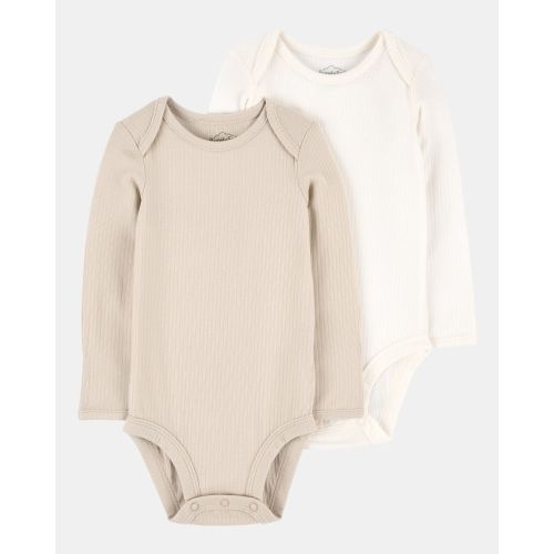 Baby 2-Pack Long-Sleeve PurelySoft Bodysuits - Khaki/Ivory | Carter's
