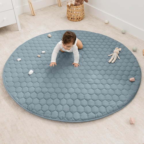 Comfy Cubs Premium Play Mat, Round (Large) 60" - Kids & Toddler Play Mat Non-Slip Bottom - Pacific Blue