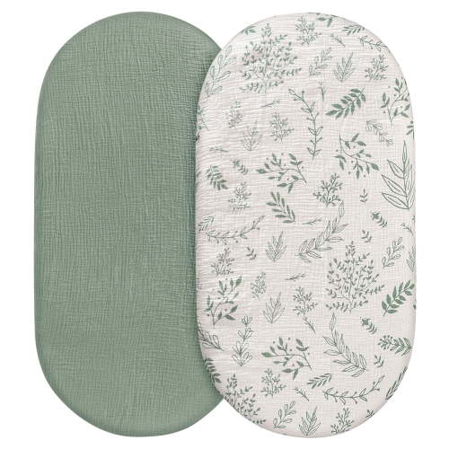 Gllquen Baby Bassinet Sheets Muslin Cotton for Newborn Baby Boys and Girls 2 Pack Set 32"X16", Natural Leaves