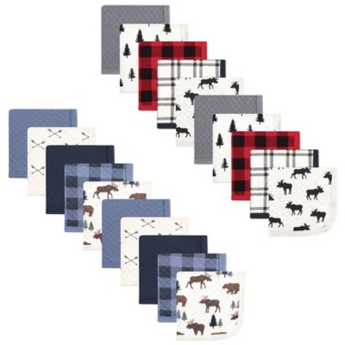 Hudson Baby Infant Boy 20Pc Quilted Cotton Washcloths, Moose Moose Bear, One Size