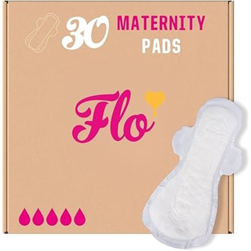 Flo - Extra Long Maternity Pads (30 Pack) - Super Soft + Breathable - 4 Wings - Heavy Flow - Organic Bamboo Period Pads for Women - Postpartum Essentials - Plant Based - Vegan & Cruelty Free