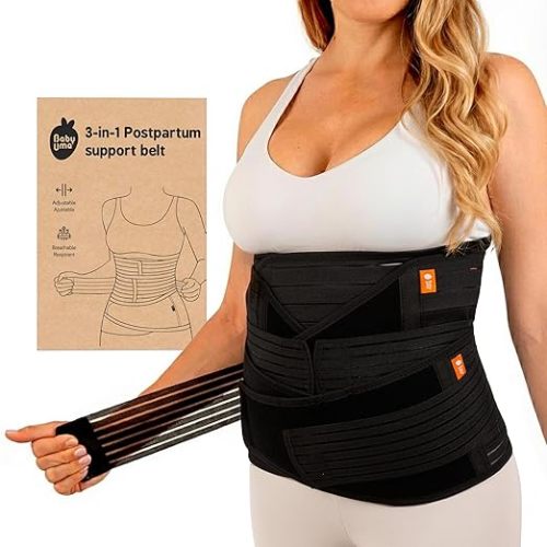 3-in-1 Postpartum Belly Band - Triple Support Natural & C Section Belly Binder Post Partum, Easy On 'n Off, Lightweight & Breathable Abdominal Binder, Postpartum Essentials