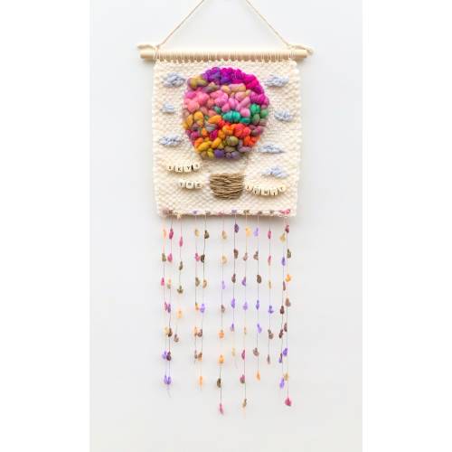 Customizable hot air balloon woven wall hanging, inspirational message , rainbow wall decor, whimsical nursery , Adventure , Up theme