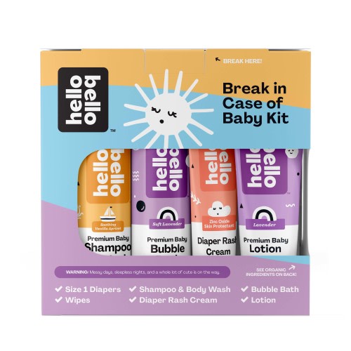 Hello Bello Break in Case of Baby Kit, Unisex Infant Bathing and Diaper Care Gift Set