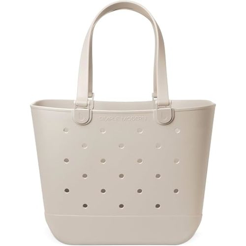 Simple Modern Beach Bag Rubber Tote | Waterproof Extra-Large Tote Bag with Zipper Pocket for Beach, Pool Boat, Groceries, Sports | Getaway Bag Collection | Almond Birch