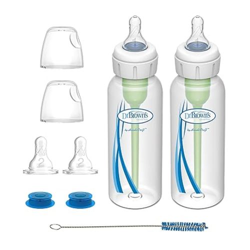Dr. Brown's Medical Specialty Feeding System, Narrow Baby Bottle, Infant-Paced Feeding Valve, Oral Feeding Solution for Infants with Cleft Lip, Tongue Tie, Lip Tie, 8oz/250ml, 2 Pack