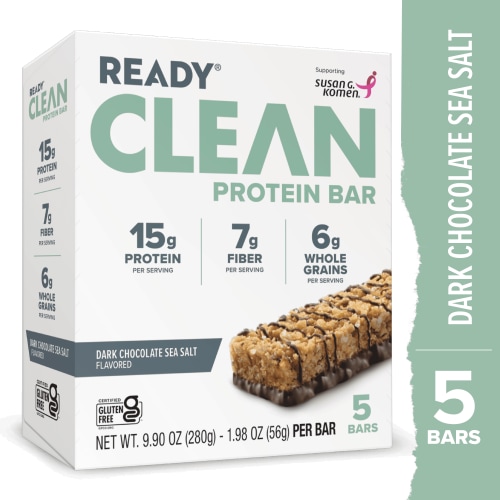 Ready Nutrition Dark Chocolate Sea Salt Clean Protein Bar, 5 Count