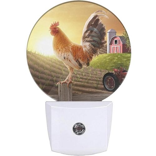 EKOBLA Rooster Night Lights Plug into Wall Rustic Cock Standing on The Fence Farm Animal Led Night Light for Boys Girls Room, Dusk to Dawn Sensor Nightlight for Stairway/Hallway/Kitchen