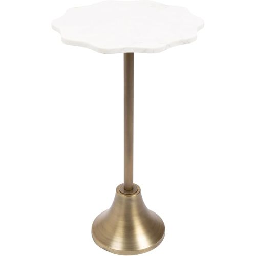 Kate and Laurel Sanzo Modern Round Side Table, 14 x 14 x 24, White Marble and Antique Brass, Decorative Circle End Table with Scalloped Marble Tabletop for Indoor Plant Stand or Bedroom Nightstand