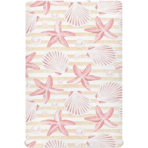 Fitted Crib Sheets Vintage Seashells and Starfish Stretchy Portable Playard Sheets for Baby Toddler, Breathable Soft Mini Crib Mattress 52 x 28 in for Boys and Girls