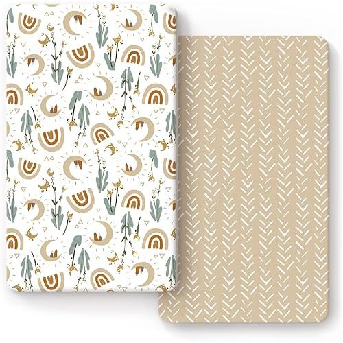 GRSSDER Stretchy Ultra Soft Jersey Knit Fitted Crib Sheets Set 2 Pack,Fits All Standard Crib Mattress Pads Safe and Snug, Rainbow Creative Painting Pattern