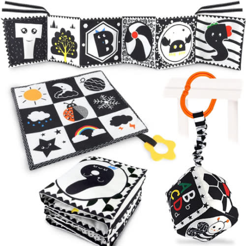 Amazon.com: KUANGO 3 Pcs Black and White High Contrast Baby Toys 0-3 Months for Newborn, Montessori Toys for Babies Sensory Soft Book for Early Education, Infant Tummy Time Toys 0 6 9 Months Baby Essentials Gifts : KUANGO: Toys & Games
