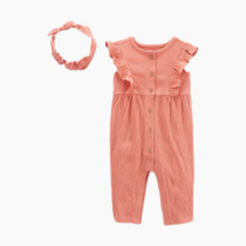 Carter's 2-Piece Jumpsuit & Head Wrap Set - Pink, 6 M