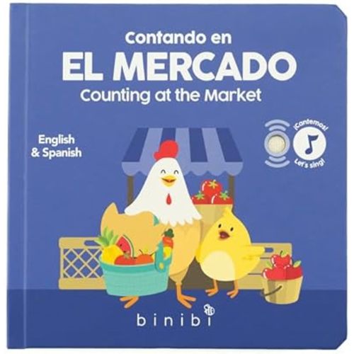 Binibi Spanish Musical Book Counting at The Market | Spanish Learning for Kids | Bilingual Children's Book | Bilingual Book for Babies & Toddlers 1-3 | Libro en español para bebés