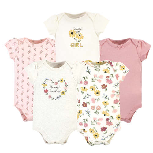 Hudson Baby Infant Girl Cotton Bodysuits, Soft Painted Floral 5-Pack 03 Months