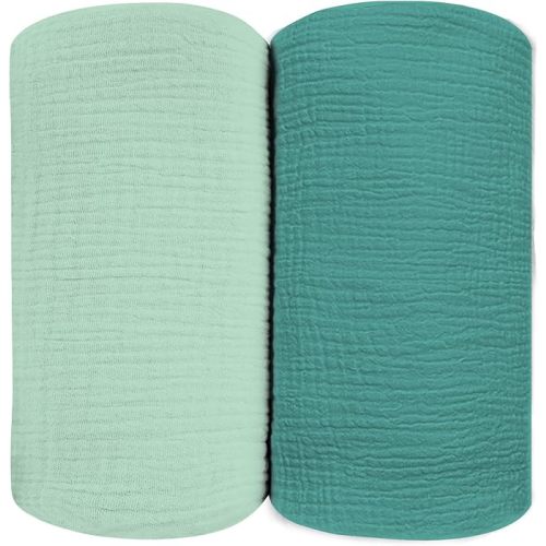 Muslin Swaddle Blankets for Baby, Large 47 x 47 Inches 2 Pack Set - Soft Breathable Cotton Wrap Burping Clothes Receiving Newborn Swaddle Blanket for Girl and Boy Nursery, Mint + Teal