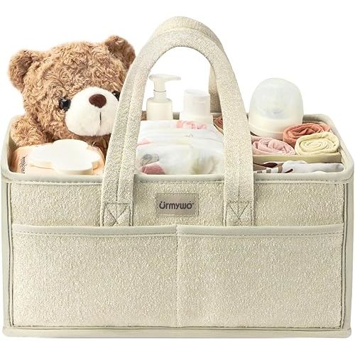URMYWO Diaper Caddy Organizer - Portable Baby Diaper Caddy with Handle, Large Nursery Organizer Storage Basket for Newborn Essentials, Baby Registry Must Have Shower Gift for Home and Car Travel