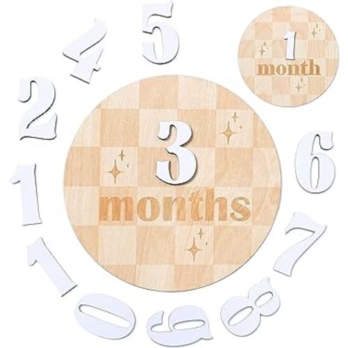 Baby Monthly Milestone Cards - Wooden Monthly Milestone Discs - Newborn Photography Props to Document Your Baby´s Growth - Baby Announcement Sign (Discs Caro)