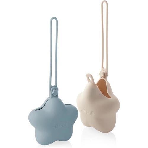 Ali+Oli BPA-Free Silicone Pacifier Holder Case (2-pk) Diaper Bag Accessory Newborn Travel Baby Pacifier Pouch (Mist-Sand)