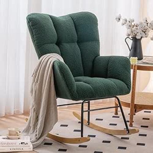 Amazon.com: NIOIIKIT Nursery Rocking Chair Teddy Fabric Upholstered Glider Rocker Rocking Accent Chair Padded Seat with High Backrest Armchair Comfy Side Chair for Living Room Bedroom(Green Teddy) : Home & Kitchen