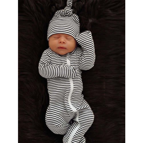 Black Stripe / Organic Ribbed Zip Footie
