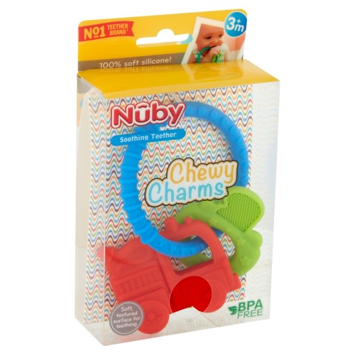 Nuby Silicone Chewy Charms Teething Ring for Babies, Multicolor Truck/Key Design