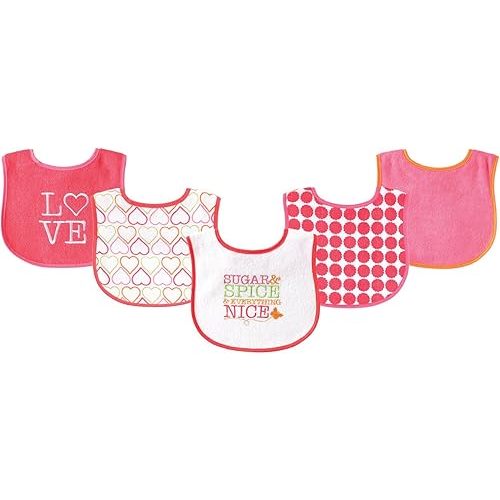 Luvable Friends Unisex Baby Cotton Terry Drooler Bibs with PEVA Back, Sugar, One Size