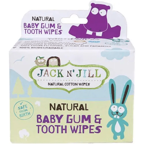 Jack N' Jill Baby Gum & Tooth Wipes - Natural & Safe, Contains only Water & Xylitol, Soft Sterilized Cotton, Free from Fluoride & Sugar, Baby Mouth Wipes - 25 Individually Wrapped Wipes