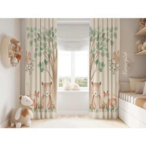 Woodland Animals Baby Boy Room Curtain Nursery Curtains Window Curtains
