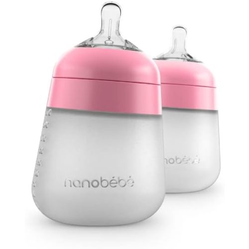 Nanobébé Flexy Silicone Baby Bottle 2-Pack – Pink, 9oz