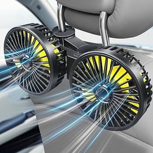 Poraxy Car Fans for Backseat Kids, Dual Head Car Fans that Blow Cold Air, Cooling USB Back Seat 3 Speed 360 Degree Rotatable Headrest Fan, Adjustable Clip Vehicles Rear Seat Air Fan for Sedan SUV RV