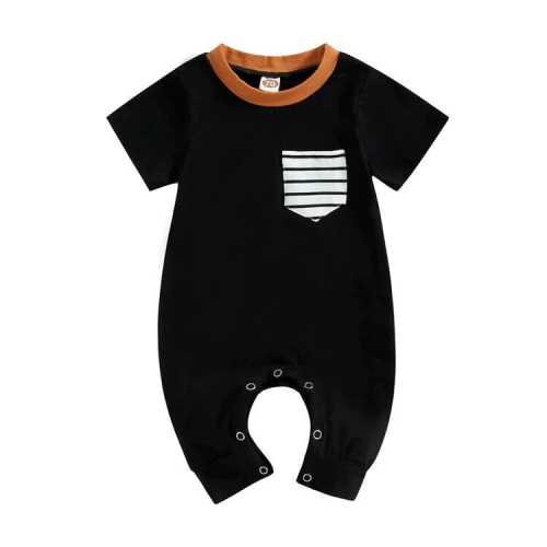 Baby Boy Short Sleeve Black Striped Pocket Jumpsuit – The Trendy Toddlers