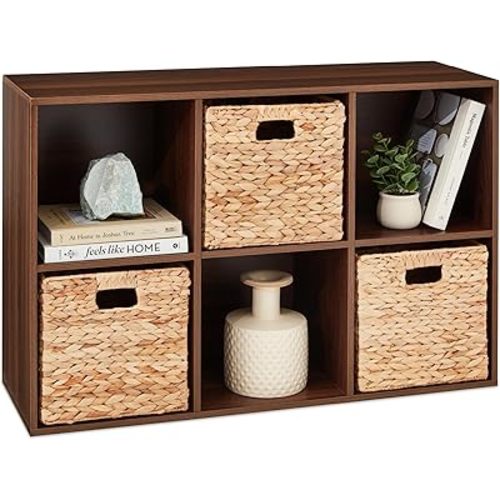 Best Choice Products 6-Cube Storage Organizer, 11in Shelf Opening, Bookcase, Display Shelf, Customizable w/ 3 Removable Back Panels – Walnut