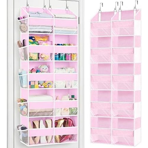 Ofiray-home Pink Over The Door Organizer 5 Tiers, Extra Large Behind Door Storage of 10 Compartments, 50 lbs Weight Capacity Over The Door Storage for Closet, Diaper Organizer