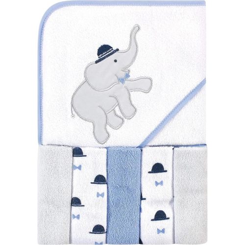 Hudson Baby Unisex Baby Hooded Towel and Five Washcloths, Handsome Elephant, One Size