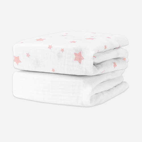 Breathable Organic Fitted Mini Crib Sheets - Mini / Stardust Blush Coral & White