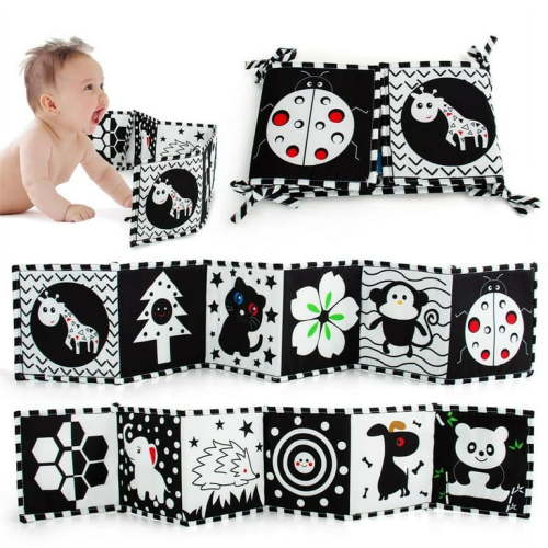 Black and White High Contrast Chewable Soft Book for Babies 0-6 Months Early Education Infant Sensory Toys Montessori Cloth Book Activities
