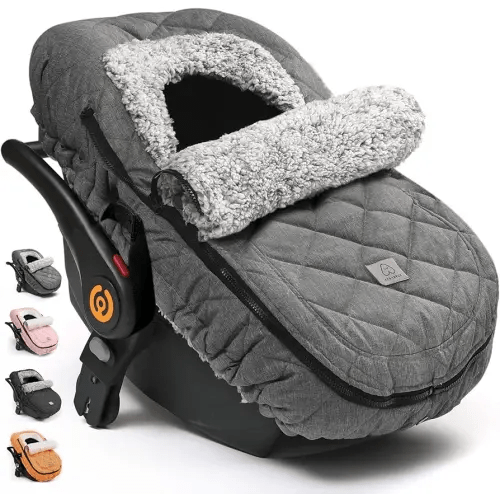 ACRABROS Car Seat Cover Baby: Winter Infant Carseat Canopy for Boy Girl Newborn, Zipper Peeping Window, Warm Cozy Cold Weather Waterproof Fitted, Heather Grey