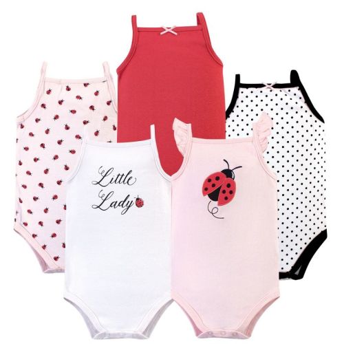 Hudson Baby Infant Girl Cotton Sleeveless Bodysuits 5pk, Ladybug, 9-12 Months