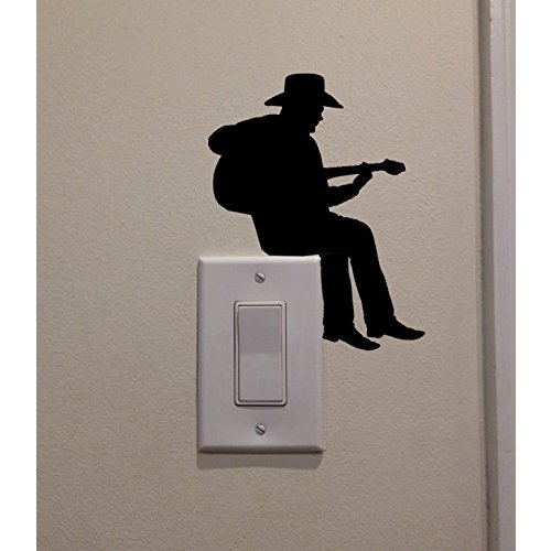 YINGKAI Cowboy Guitar Player Wall Decal Sticker, Black, Rustic Style, Paper Material, Reusable, Indoor Use, Western Theme