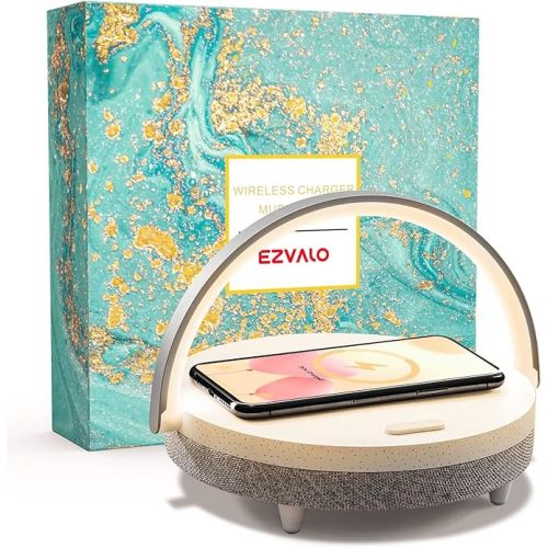 EZVALO Gifts for Mom, 4-in-1 Bedside Lamp with Bluetooth Speaker, Dimmable Night Light, Charging Station and Phone Holder, Birthday Gifts for Women, Teens, Wife and Friends
