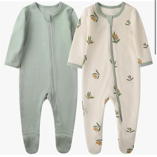 O2 BABY Baby Boys Girls Organic Cotton Zip-Front Sleeper Pajamas, Footed Sleep 'n Play