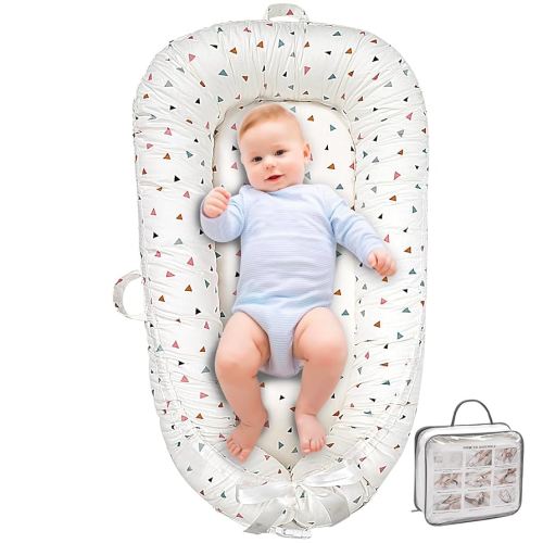 Baby Lounger, Ultra Breathable Soft Cotton Perfect for Tummy Time, Portable & Adjustable Infant Floor Seat for Traveling | Newborn Shower Gift(Triangle)