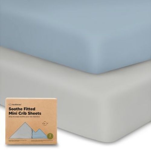 Keababies Mini Crib Sheets For Baby Girls, Boys, 2-pack Soothe Pack And Play Sheets Fitted, Organic Pack N Play Mattress Sheet (steel)